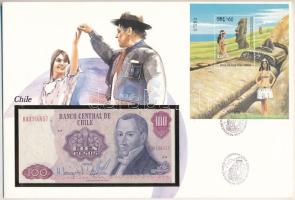 Chile 1983. 100P felbélyegzett borítékban, alkalmi bélyegzéssel T:UNC  Chile 1983. 100 Pesos in envelope with stamp and cancellation C:UNC