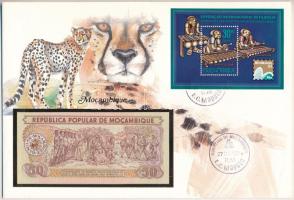 Mozambik 1983. 50M felbélyegzett borítékban, bélyegzéssel T:UNC  Mozambique 1983. 50 Meticais in envelope with stamp and cancellation C:UNC