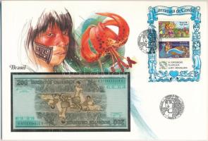 Brazília 1984. 200C borítékban, alkalmi bélyeggel és alkalmi bélyegzéssel T:UNC  Brasil 1984. 200 Cruzeiros in envelope with stamps and cancellations C:UNC