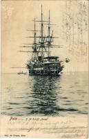1905 Pola, K.u.K. Kriegsmarine S.M.S. Saida Korvette / SMS SAIDA cs. és kir. haditengerészeti korvettje / Austro-Hungarian Navy corvette ship. Dep. M. Clapis (Rb)