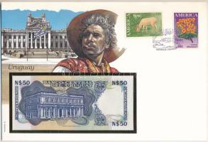 Uruguay 1989. 50P borítékban, alkalmi bélyeggel és bélyegzéssel T:UNC Uruguay 1989. 50 Pesos in envelope with stamps and cancellations C:UNC