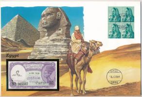 Egyiptom DN (1982-1986) 5P felbélyegzett borítékban, bélyegzéssel T:UNCű Egypt ND (1982-1986) 5 Piastres in envelope with stamp and cancellation C:UNC