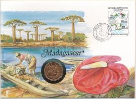 Madagaszkár 1992. 5A acél felbélyegzett borítékon, bélyegzéssel, német nyelvű leírással T:UNC  Madagascar 1992. 5 Ariary steel in envelope with stamp, with German description C:UNC