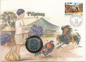 Fülöp-szigetek 1985. 50s Cu-Ni felbélyegzett borítékban, bélyegzéssel, német nyelvű leírással T:AU  Philippines 1985. 50 Sentimo Cu-Ni in envelope with stamp, cancellation and a prospectus in german C:AU