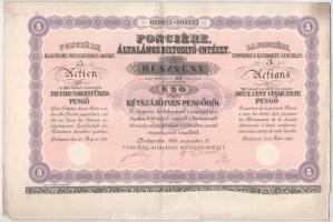 Budapest 1926. "Fonciére Általános Biztosító-Intézet" 5 részvénye egyben, összesen 250P-ről, szárazpecséttel T:F szakadás