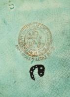 Mouzin Lecat & Cie farkasos kerámia korsó, kézzel festett, jelzett, kis mázlepattanásokkal, m: 2...