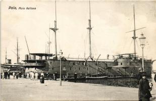 Pola, Molo Bellona, K.u.K. Kriegsmarine / SMS LISSA osztrák-magyar haditengerészeti kazamata hajó / Austro-Hungarian Navy casemate ship. G. Fano Pola 1910. (Rb)