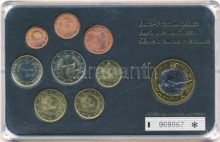 Ciprus 2008. 1c-2E (8xklf) forgalmi összeállítás műanyag dísztokban + 2003. 1E próbaveret T:UNC,AU Cyprus 2008. 1 Cent - 2 Euro (8xdiff) coin set in plastic case + 2003. 1 Euro trial strike C:UNC,AU