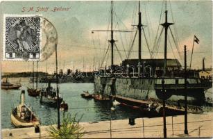 1909 Pola, SMS Bellona az Osztrák-Magyar Haditengerészet uszály laktanyája a kikötőben / K.u.K. Kriegsmarine Wohnschiff / Austro-Hungarian Navy Barracks ship for mariners. G. Costalunga Pola 1908. - TCV