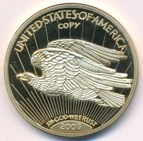 Amerikai Egyesült Államok 2002. aranyozott Cu-Ni emlékérem az 1933-as 20$ alapján, "COPY" jelzéssel és "2003"-as dátummal (40mm) T:PP USA 2002. gilt Cu-Ni commemorative medallion based on the 1933. 20 Dollars with "COPY" mark and added "2003" date (40mm) C:PP