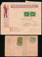 1916,1946 2 ital témájú levél. Pezsgő fém csomagolója tábori posta levélen elküldve. Keglevich konyakgyár fejléces levél