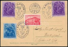 1938 Levelezőlap Komárom visszatért bélyegzésekkel