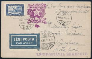 1932 Légi képeslap "STELLA DI SAVOIA TURAREPÜLÉS / BUDAPEST-SZEGED-BÉKÉSCSABA" alkalmi bélyegzéssel / Airmail postcard