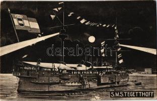 SMS Tegetthoff az Osztrák-Magyar Haditengerészet Tegetthoff-osztályú csatahajója este / SM Schlachtschiff "Tegetthoff", K.u.K. Kriegsmarine / SMS Tegetthoff, Austro-Hungarian Navy Tegetthoff-class battleship at night. G. Fano Pola 1910-1911. 1569.