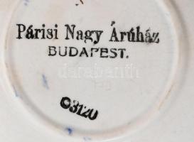 Antik csésze 2 db alátéttel, "Párisi Nagy Áruház Budapest" bélyegzővel, sérülésekkel