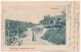 1899 (Vorläufer) Budapest XII. Svábhegy, Fogaskerekű vasútállomás, gőzmozdony, vonat (EK)