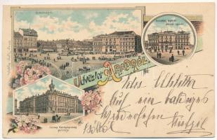 1898 (Vorläufer) Arad, Szabadság tér, színház épület délről nézve, Jószágkormányzóság palotája / square, theatre, Governing palace. Ottmar Zieher Art Nouveau, floral, litho