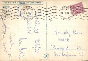 1966 A világbajnok magyar öttusa-csapat tagjai által aláírt képeslap Balczó András, Varga Pál, Németh Ferenc...