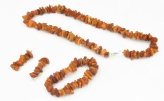 Borostyán ékszergarnitúra: nyaklánc, karkötő, fülbevalópár