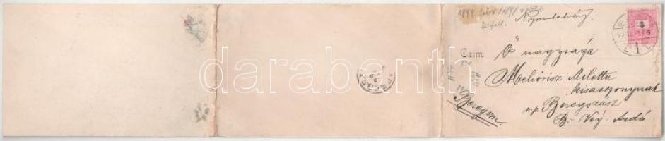 1899 (Vorläufer) Budapest, épülő Lánchíd. 3-részes kinyitható panorámalap, Divald Károly 49. (ragasz...