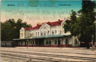1916 Alvinc, Vintu de Jos; vasútállomás, vonat. Israei Salamon kiadása 1816. / Bahnhof / railway station, train + "ALVINCZ PU." (fl)