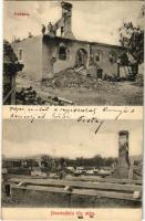 1910 Jászóújfalu, Novácany (Kassa, Kosice); plébánia a tűz után. Nyulászi Béla kiadása / rectory after the fire, ruins + &quot;RUDNOK POSTAI ÜGYN&quot;