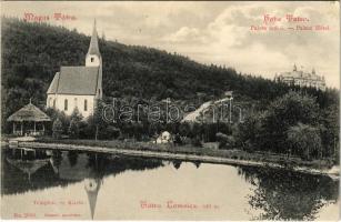 1906 Tátralomnic, Tatranská Lomnica (Magas-Tátra, Vysoké Tatry); Palota szálloda és templom. Franz Pietschmann 1906. No. 2080. / hotel and church