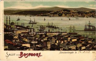 1900 Constantinople, Istanbul; Salut du Bosphore. Emil Pinkau & Cie / Bosphorus. Art Nouveau, litho (tear)