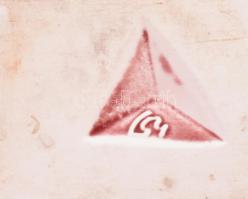 Lőrincz Győző (1940-): Magenta-türkiz mázakkal festett perembe gyűrt hasábváza. Jelzéssel, hibátlan,...