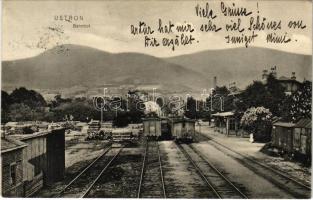 1910 Ustron, Bahnhof / railway station, wood pile, train , wagons