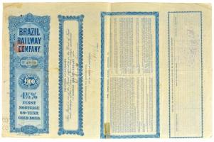 Amerikai Egyesült Államok / Maine 1909. "Brazil Vasút Társaság" arany jelzálogkötvénye 100...