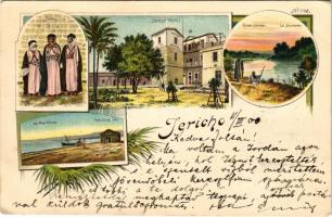 1900 Jericho, Jordan Hotel, River Jordan, Bedouins, Dead Sea. Art Nouveau, floral, litho (EK)