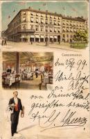 1899 (Vorläufer) Oslo, Christiania, Kristiania; Grand Hotel interior with waiter. Art Nouveau, litho (wet damage)