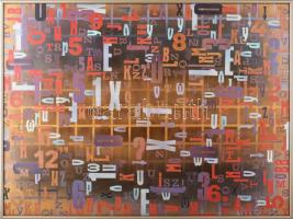 Haraszty István (1934-2022): Jönnek a hírek, 2006. Akril, kollázs, farost, jelzett a hátoldalán, keretben, 60×80 cm