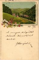 1897 (Vorläufer) Koritnyica, Korytnica; Szecessziós virágos kép / general view. Handowsky, Steiner &amp; Frank Wien No. 907. Art Nouveau, floral, litho (ázott sarok / wet corner)