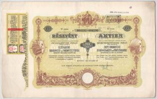 Budapest 1939. "Első Magyar Gyapjúmosó és Finomposztógyár Részvénytársaság" tíz részvénye egyben, összesen 150P-ről, magyar és német nyelven, szelvényekkel, bélyegzésekkel T:F