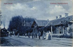 1907 Hajdúnánás, vasútállomás, gőzmozdony, vonat. Bartha Imre kiadása (EB)