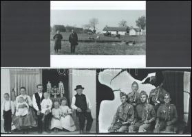 cca 1934-1935 Hajós (Bács-Kiskun megye) - családok, tanyás gazdák, gyerekek, zenészek, a kisebb képeken belső felirat évszámmal, közös dobozból kerültek elő az üveglemezes negatívok, Lőcsei Árpád (?-?) kecskeméti vándorfényképész hagyatékából 13 db modern nagyítás, 15x21 cm és 10x15 cm