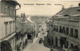 1915 Nagyszeben, Hermannstadt, Sibiu; Burgergasse, Apotheke / utca, gyógyszertár. Georg Meyer kiadása / street view, pharmacy