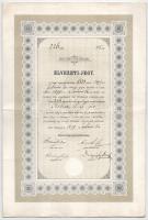 Budapest 1893. "Budai Hegypályatársaság" névre szóló élvezeti jegye 100Ft-ról, szelvénnyel, szárazpecséttel T:F / Hungary / Budapest 1893. "Budai Hegypályatársaság" share about 100 Forint, with coupon and embossed stamp C:F