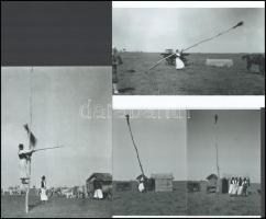 cca 1928 Látófa állítása Bugacon, ami a tájékozódást segítette a pusztaságon, Kerny István (1879-1963) budapesti fotóművész hagyatékából 4 db modern nagyítás üveglemezes negatívokról, 15x21 cm és 15x10 cm