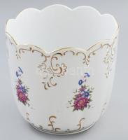 Hollóházi nagyméretű porcelán kaspó. Részben kézzel festett, jelzett, minimális kopással, d: 21 cm, m: 19,5 cm