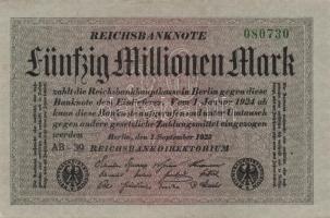 Német Birodalom / Weimari Köztársaság 1923. 50.000.000M (2x) szürke papíron, közeli sorszámokkal T:I...