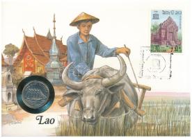 Laosz 1988. 10K Cu-Ni borítékban, bélyegzéssel T:UNC  Lao 1988. 10 Kip Cu-Ni "Five-masted Clipper" in envelope with stamp and cancellation C:UNC