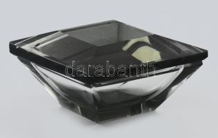 Antik lapokra fazettált füstüveg bonbonier, jelzés nélkül, kis kopottsággal, 12,5x9,5x5,5 cm