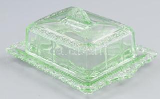 cca 1920 Uránüveg vajtartó, kis kopottsággal, jelzés nélkül, 20x15x9 cm