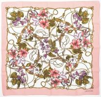 Leonardi rózsaszínes mintás kendő, jelzett, 100% Polyester, kb. 75x75 cm