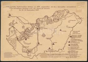 1937 Légi levelezőlap levélzárókkal és alkalmi bélyegzésekkel / Airmail postcard with labels