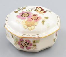 Zsolnay pillangó mintás bonbonier, sérülésmentes, jelzett, d: 9 cm.