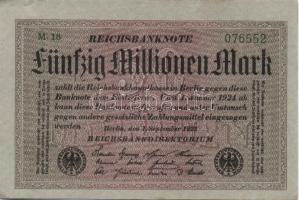 Német Birodalom / Weimari Köztársaság 1923. 50.000.000M (3x) szürke papíron, egymás utáni sorszámokkal T:I,I-